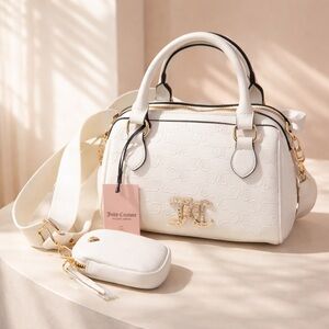 JUICY COUTURE Monogram/Gold White Satchel Bag With Bonus Mini Bag NWT
